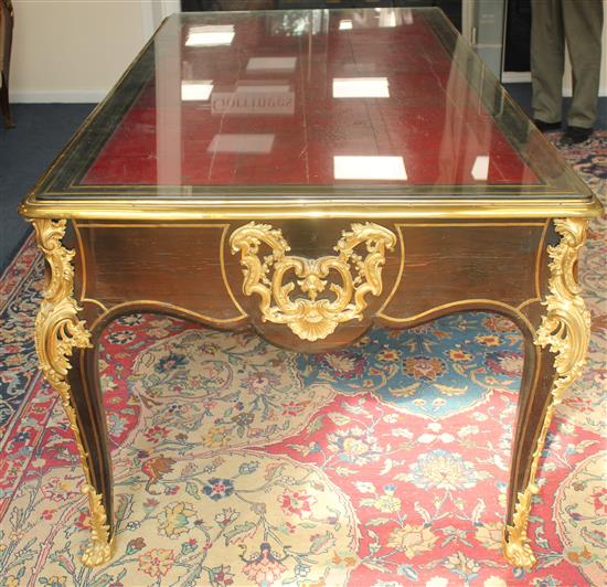 An early Louis XV brass inlaid ebony veneered bureau plat, W.6ft 6in. H.2ft 7.5in.